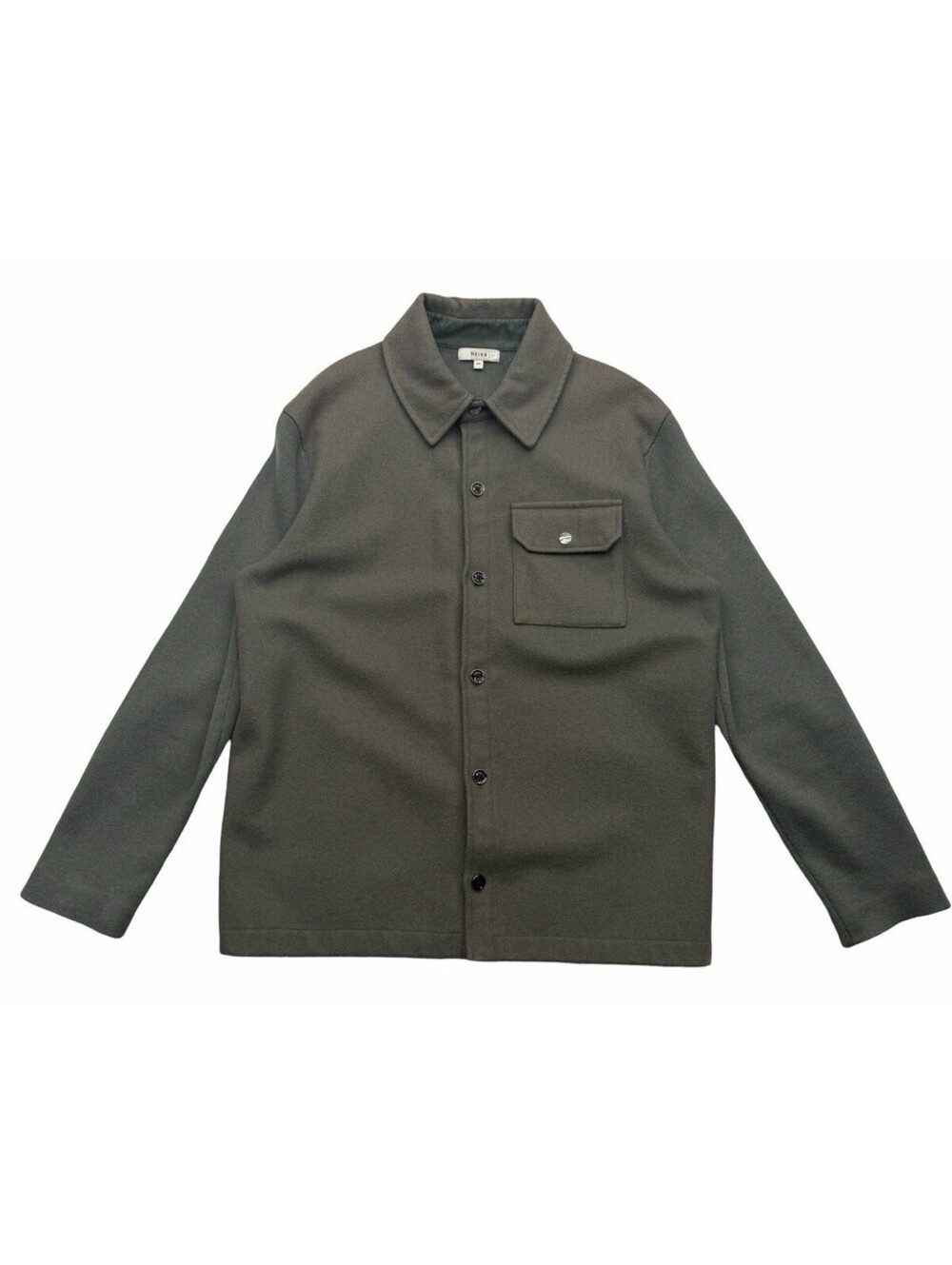 REISS Men's Wool Blend Overshirt Knit Sleeve Jacket Green Size M